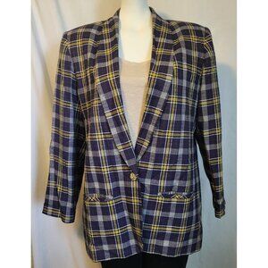 Lucia Vintage Women’s SZ 14 Purple & Yellow Button Down Blazer w/ Shoulder Pads